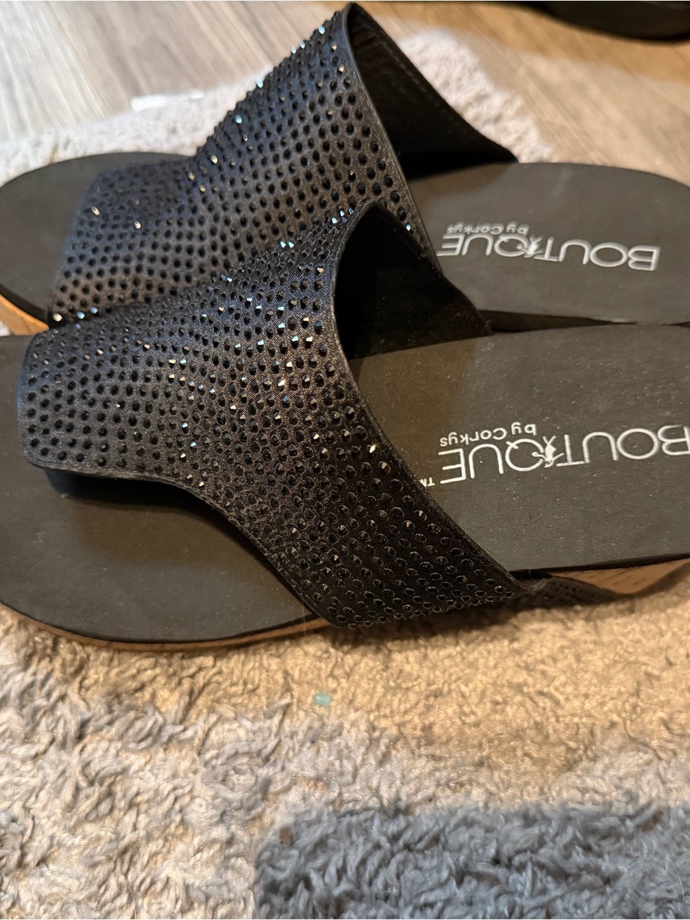 Boutique by Corkys Black Crystal-Embellished Slide Sandals